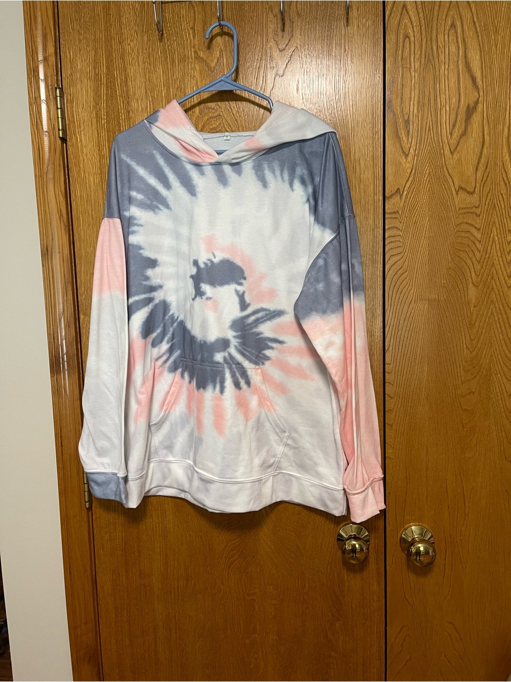Tie-Dye Hooded Pullover Jacket in Pink, Blue & White